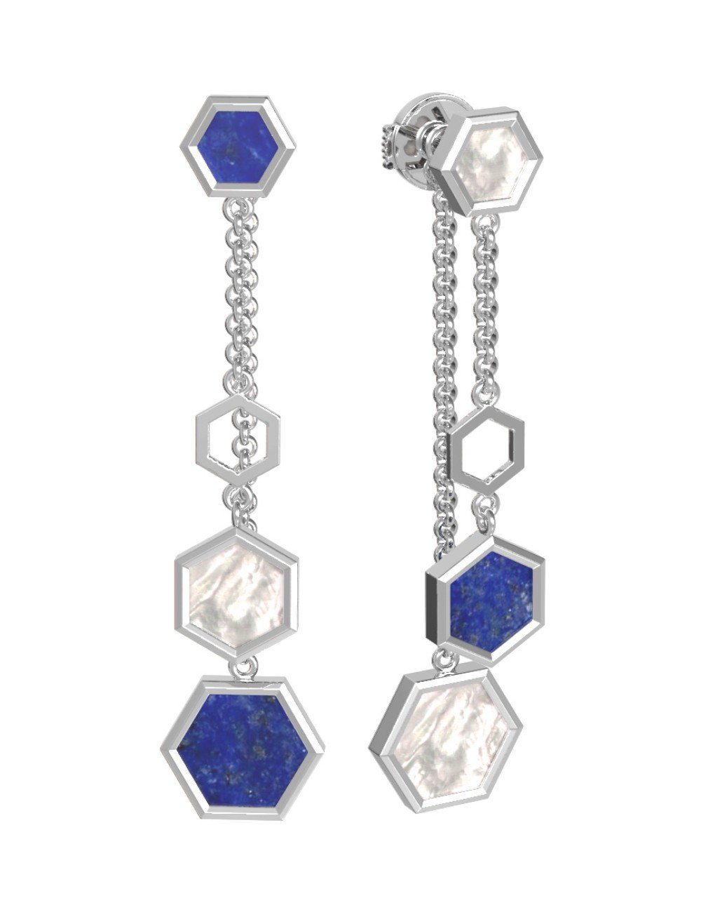 Серьги из белого золота c лазуритом и перламутром