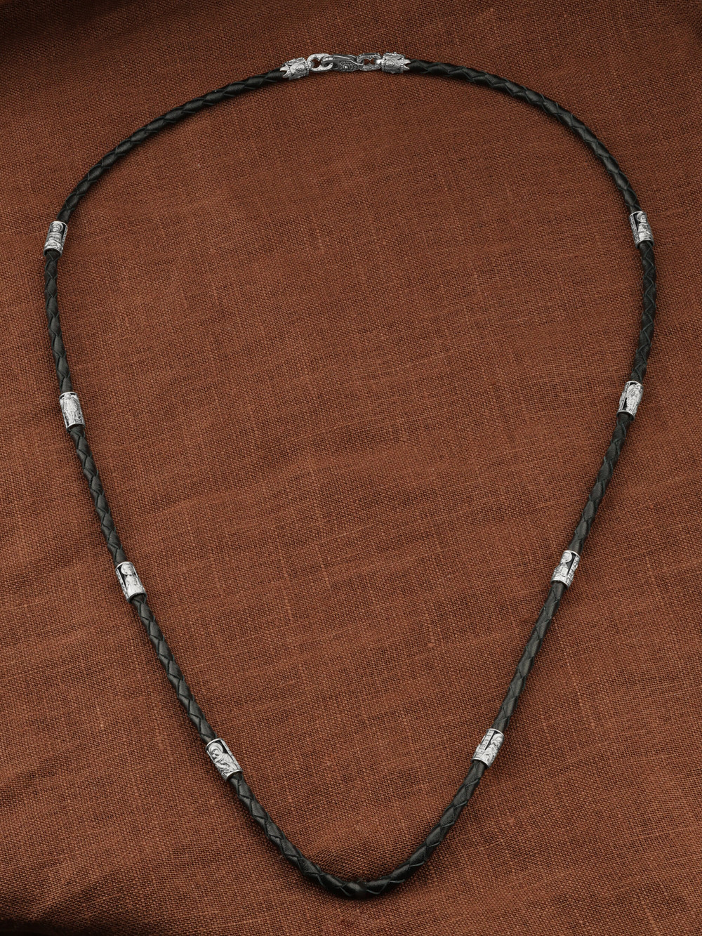 Цепь-шнурок кожа из белого золота 585 пробы c кожаным шнурком