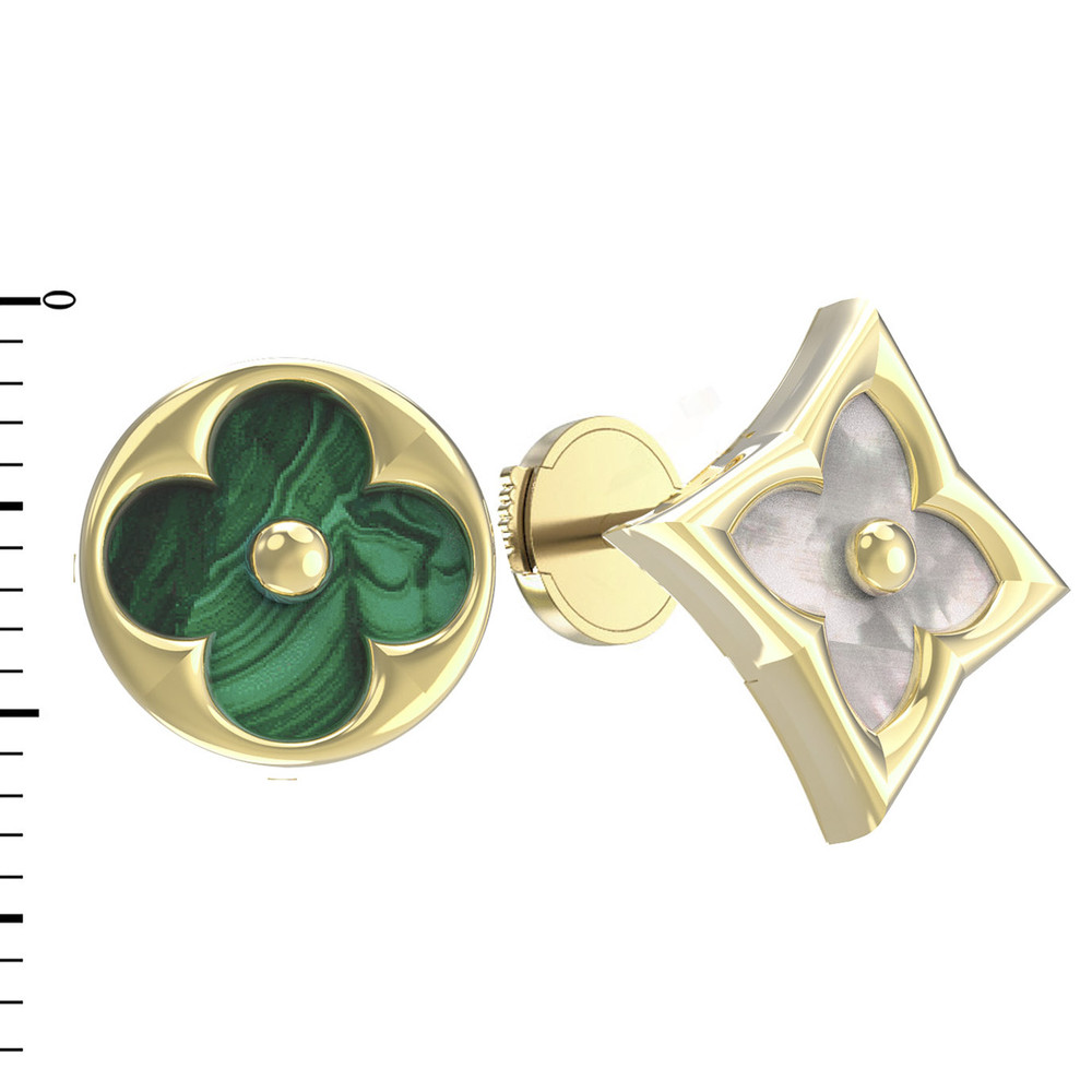 Серьги из лимонного золота 585 пробы c малахитом и перламутром