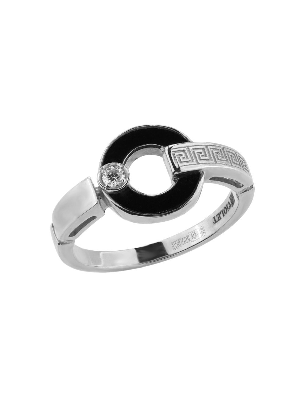 Кольцо из белого золота c бриллиантами и ониксом