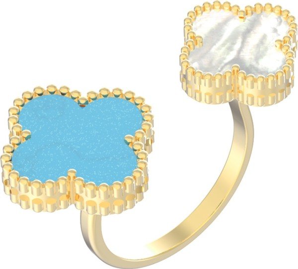 Кольцо из лимонного золота c бирюзой и перламутром