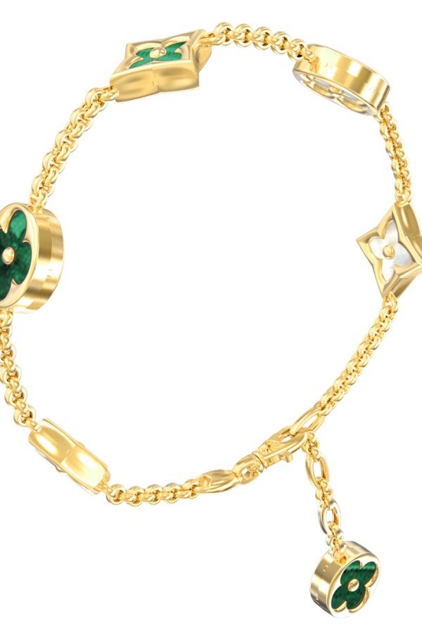 Браслет из лимонного золота c малахитом и перламутром