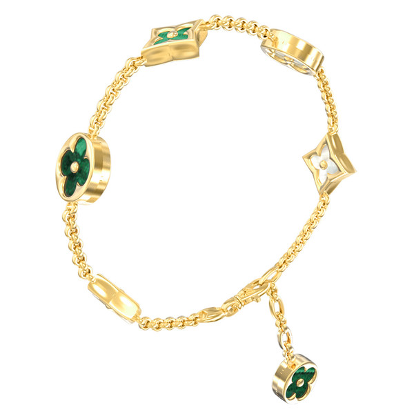 Браслет из лимонного золота 585 пробы c малахитом и перламутром