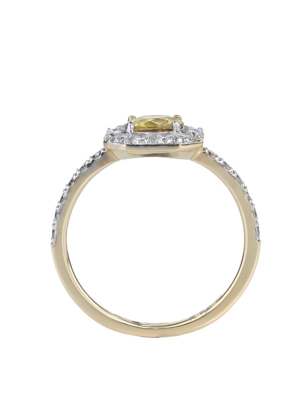 Кольцо из лимонного золота c бриллиантами и сапфиром