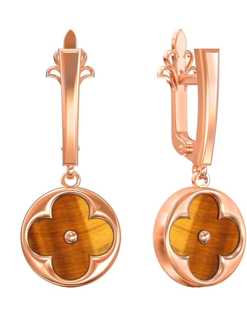 Серьги из золота c тигровым глазом