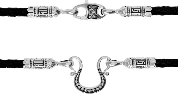 Цепь-шнурок кожа из белого золота 585 пробы c кожаным шнурком