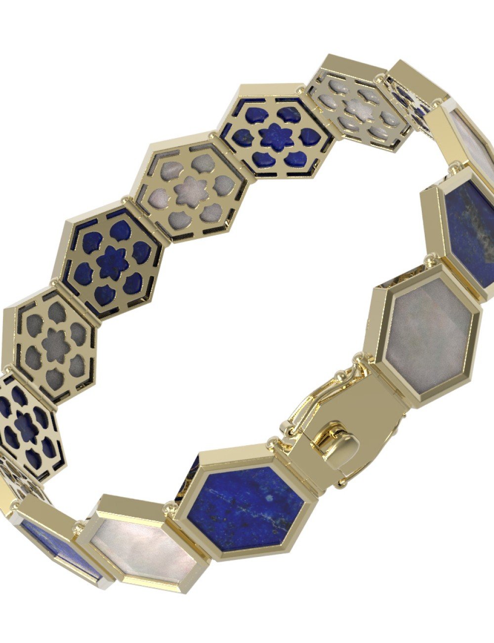 Браслет из лимонного золота c лазуритом и перламутром