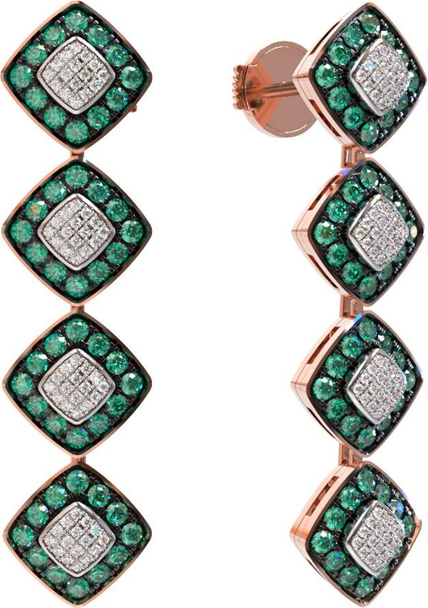 Серьги из красного золота 585 пробы c бриллиантами и изумрудом
