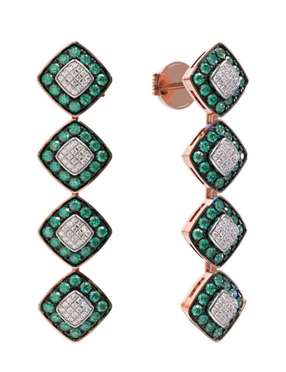 Серьги из золота c бриллиантами и изумрудом