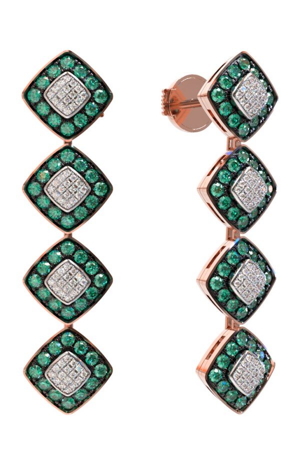 Серьги из золота c бриллиантами и изумрудом