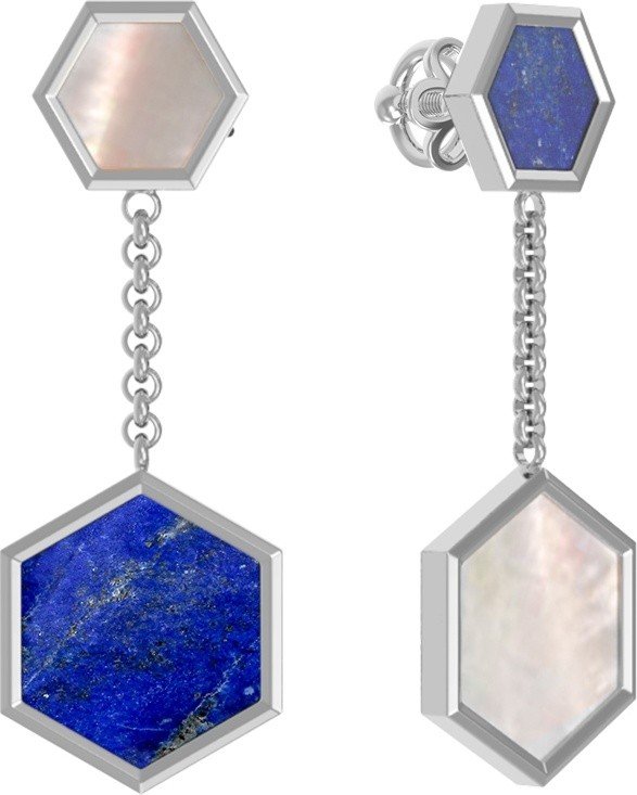 Серьги из белого золота c лазуритом и перламутром