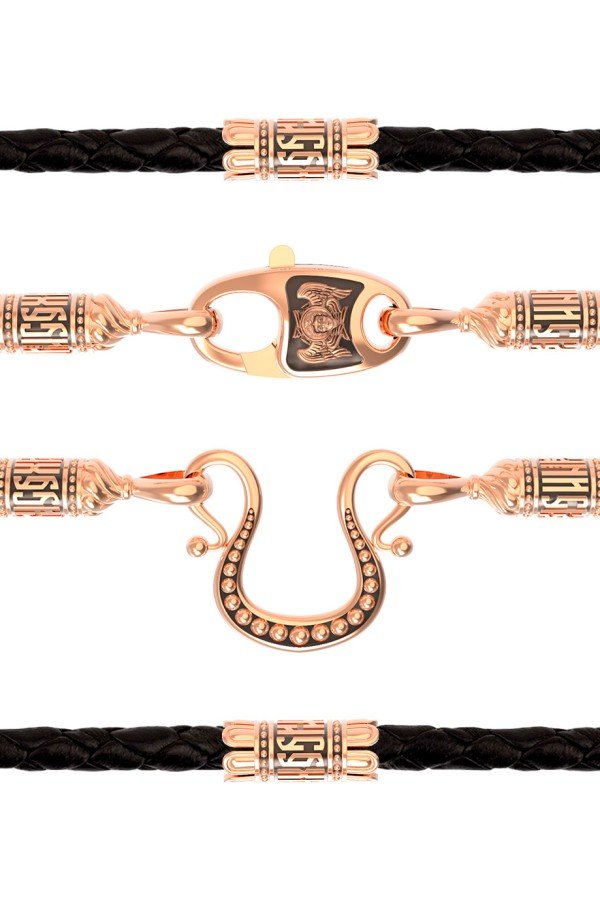 Гайтан из золота c кожаным шнурком