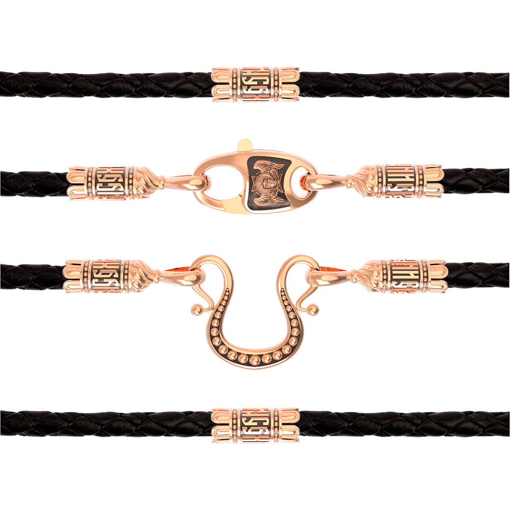 Цепь-шнурок кожа из красного золота 585 пробы c кожаным шнурком