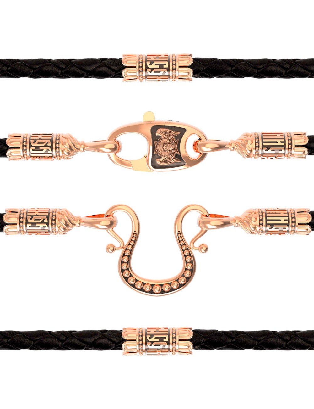 Гайтан из золота c кожаным шнурком