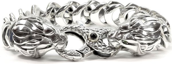 Браслет из серебра 925 пробы и золота 750 пробы c ониксом, изумрудом и рубином