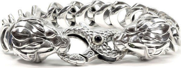 Браслет из серебра и золота c ониксом, изумрудом и рубином