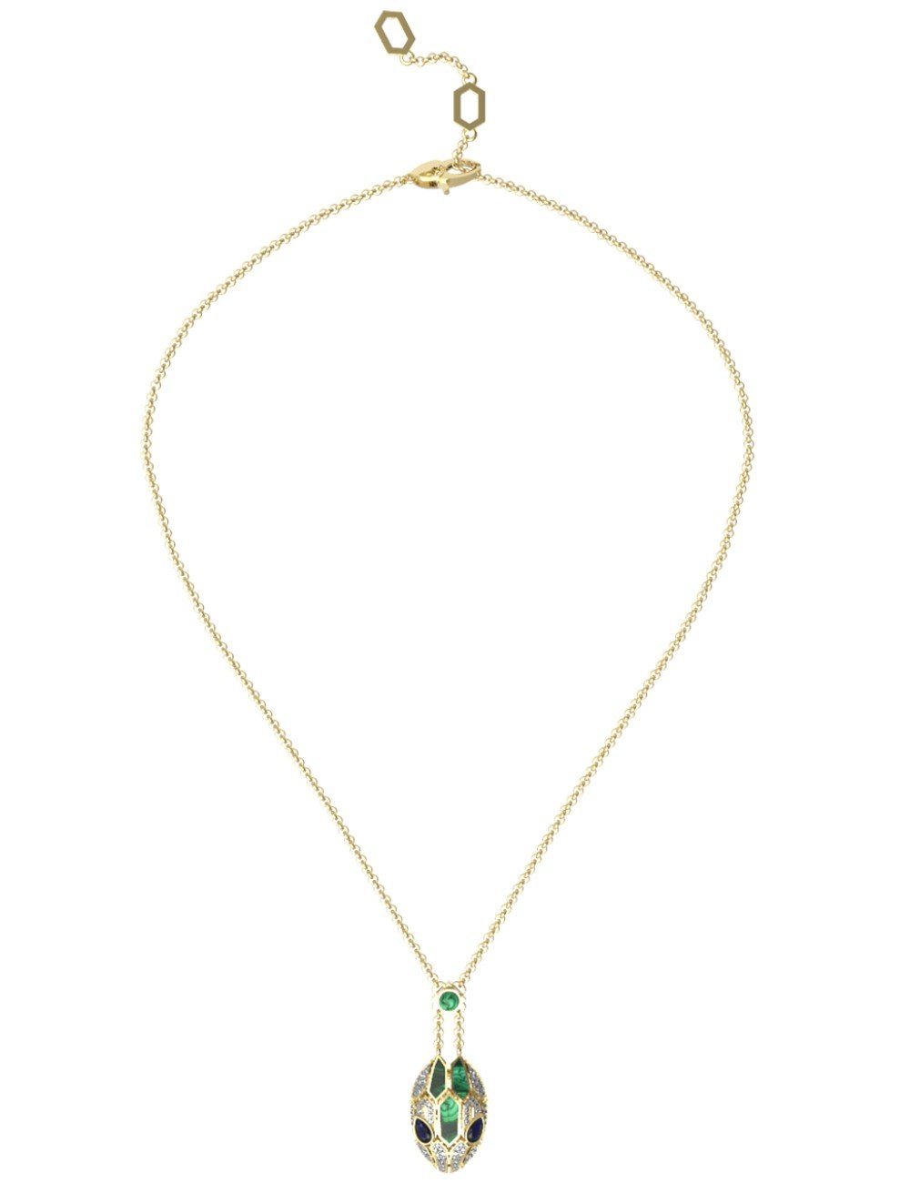 Колье из лимонного золота c бриллиантами, сапфиром и малахитом