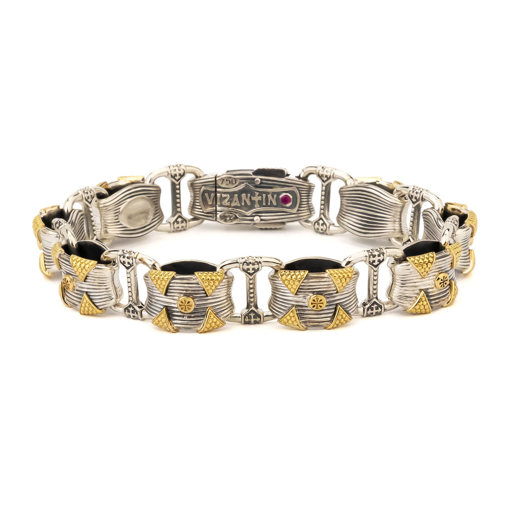 Браслет из серебра 925 пробы и золота 750 пробы c рубином