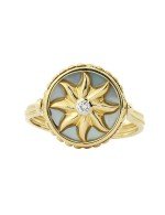 Кольцо из лимонного золота c бриллиантами, лазуритом и перламутром