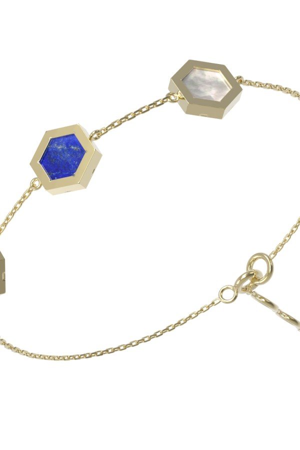 Браслет из лимонного золота c лазуритом и перламутром