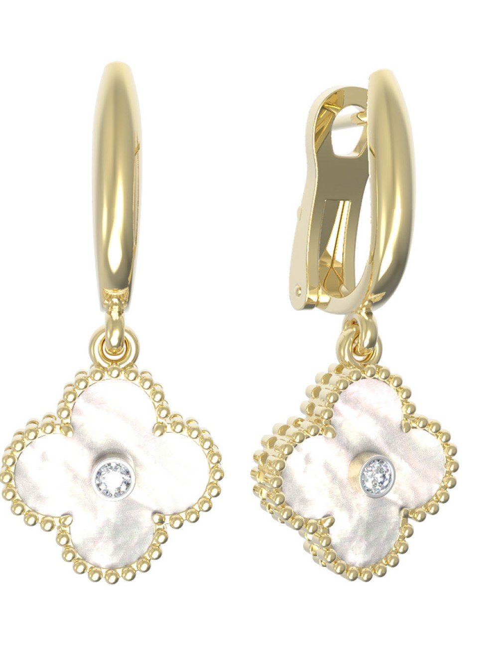 Серьги из лимонного золота c бриллиантами и перламутром