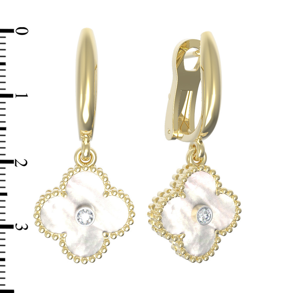 Серьги из лимонного золота 585 пробы c бриллиантами и перламутром