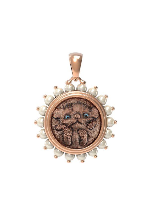 Подвеска из золота c эмалью и жемчугом