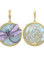 Подвеска из лимонного золота c бирюзой, аметистом и эмалью