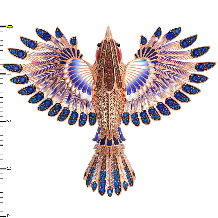 Брошь из красного золота 585 пробы c эмалью и фианитом