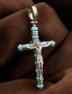 Крест из белого золота c бирюзой