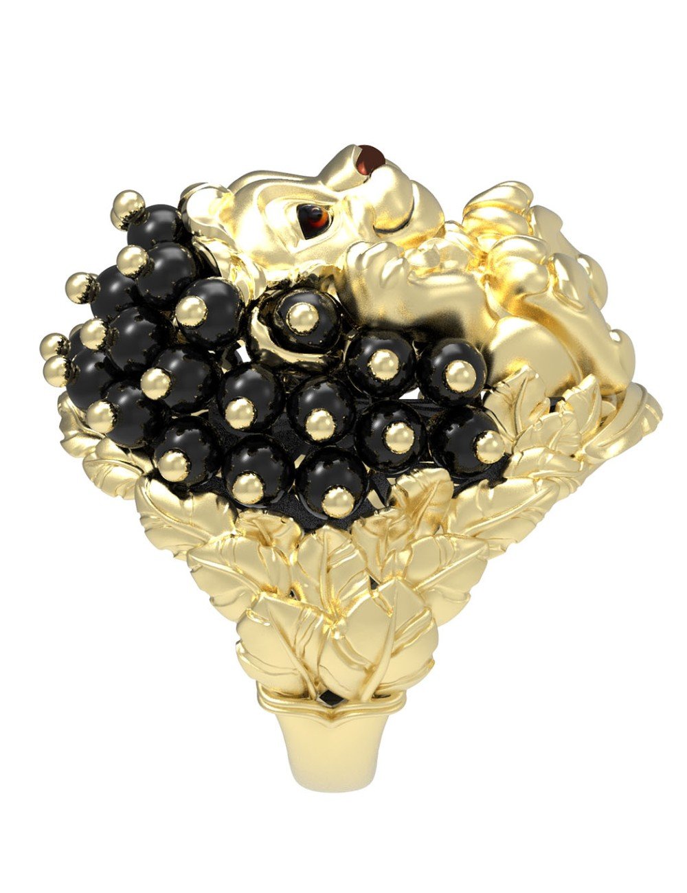 Кольцо из лимонного золота c эмалью и ониксом