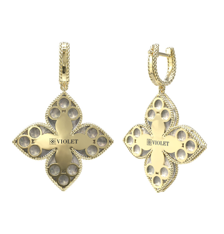 Серьги из лимонного золота 585 пробы c бриллиантами и перламутром