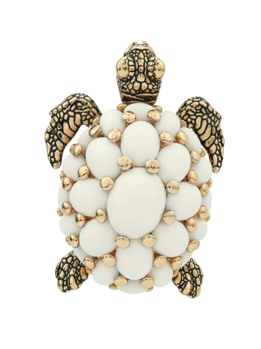 Брошь-подвеска из красного золота 585 пробы c эмалью и бивнем мамонта