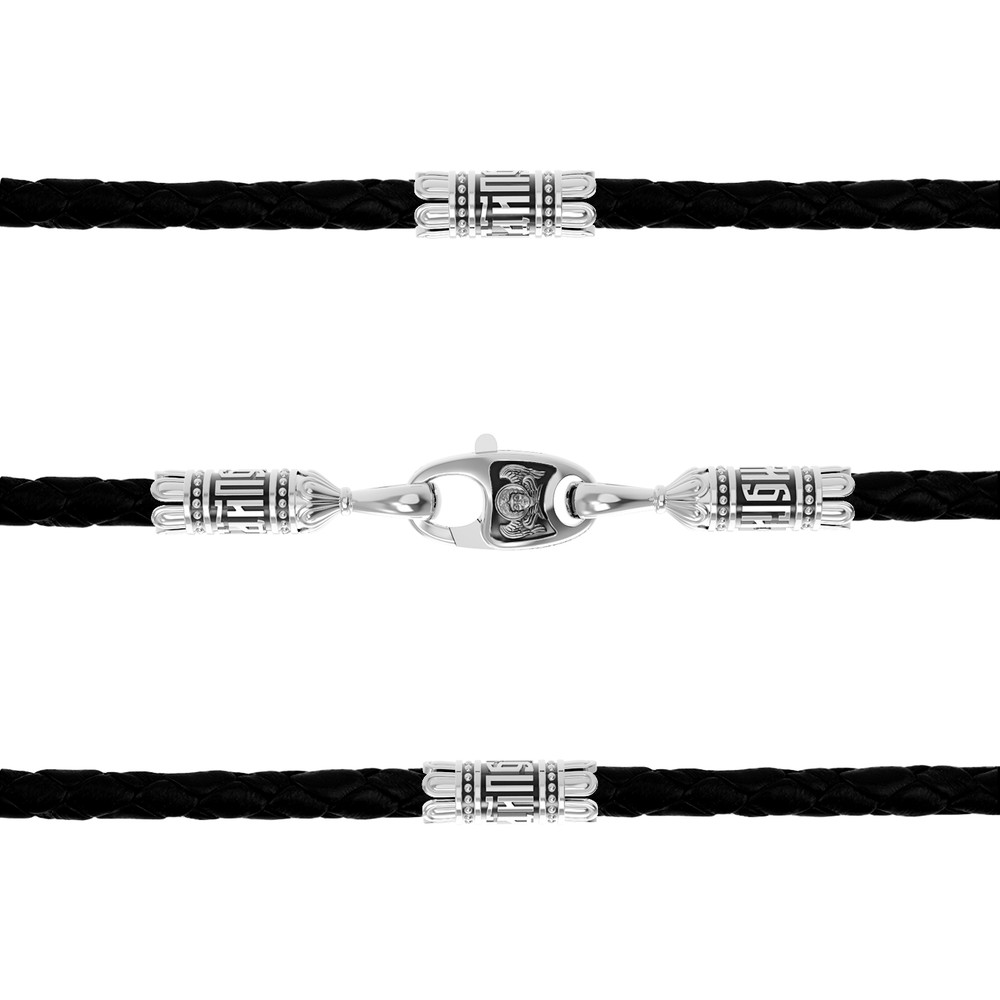 Цепь-шнурок кожа из белого золота 585 пробы c кожаным шнурком