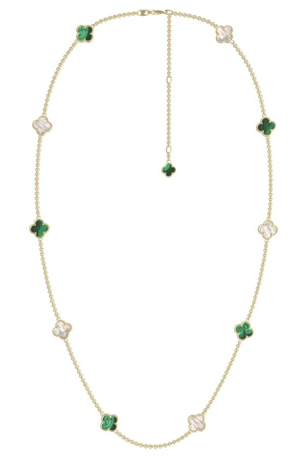 Колье из лимонного золота c малахитом и перламутром