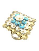 Кольцо из лимонного золота c бирюзой и перламутром