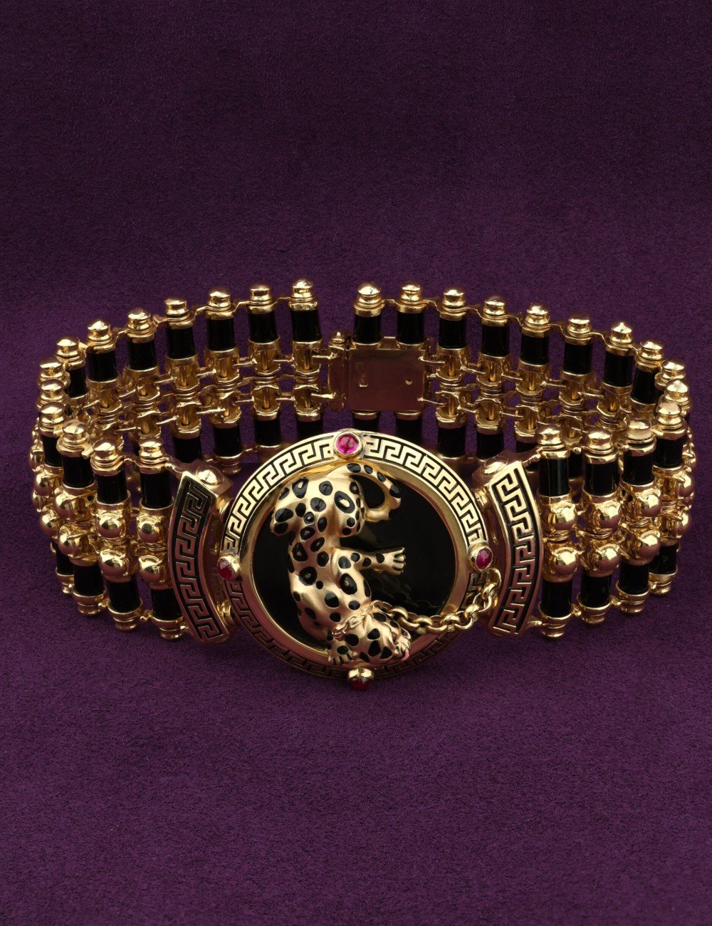 Браслет из лимонного золота c эмалью, ониксом и рубином