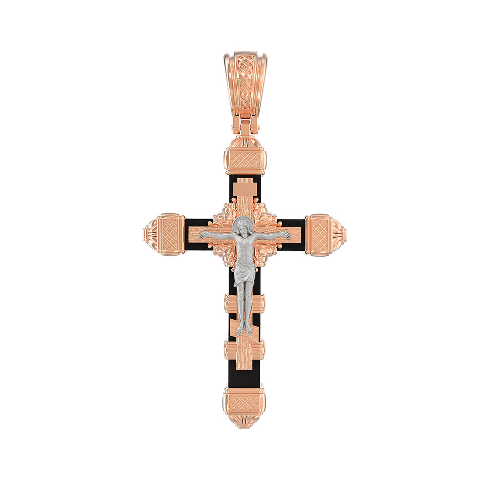 Крест из красного золота 585 пробы c эбеновым деревом