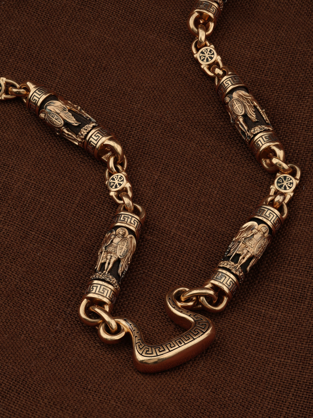 Цепь из красного золота 585 пробы c эмалью и эбеновым деревом