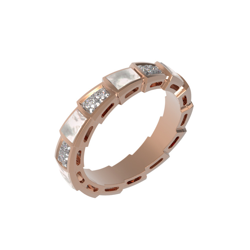 Кольцо из красного золота 585 пробы c бриллиантами и перламутром