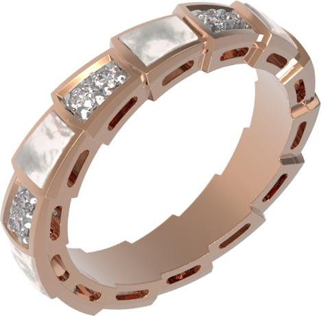 Кольцо из красного золота 585 пробы c бриллиантами и перламутром