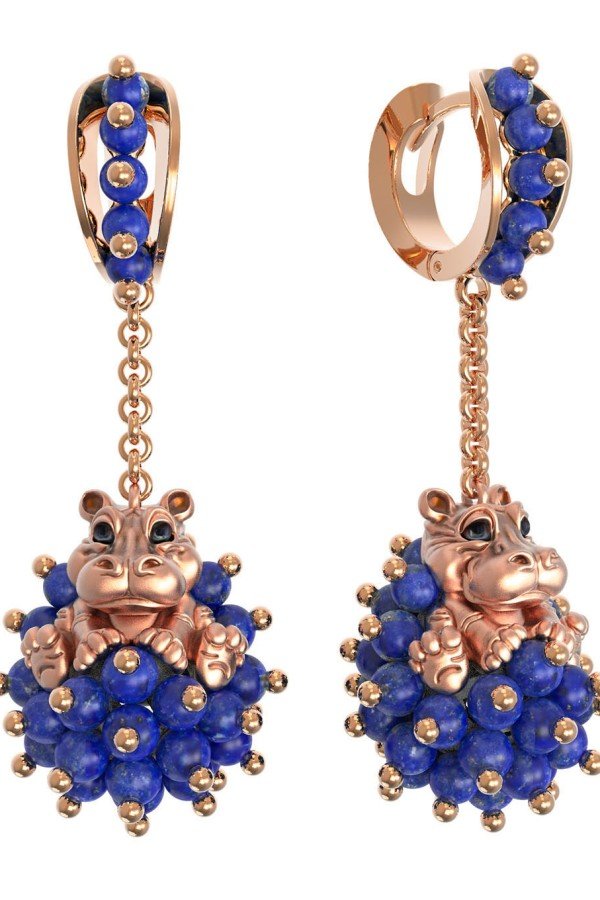 Серьги из золота c эмалью и лазуритом