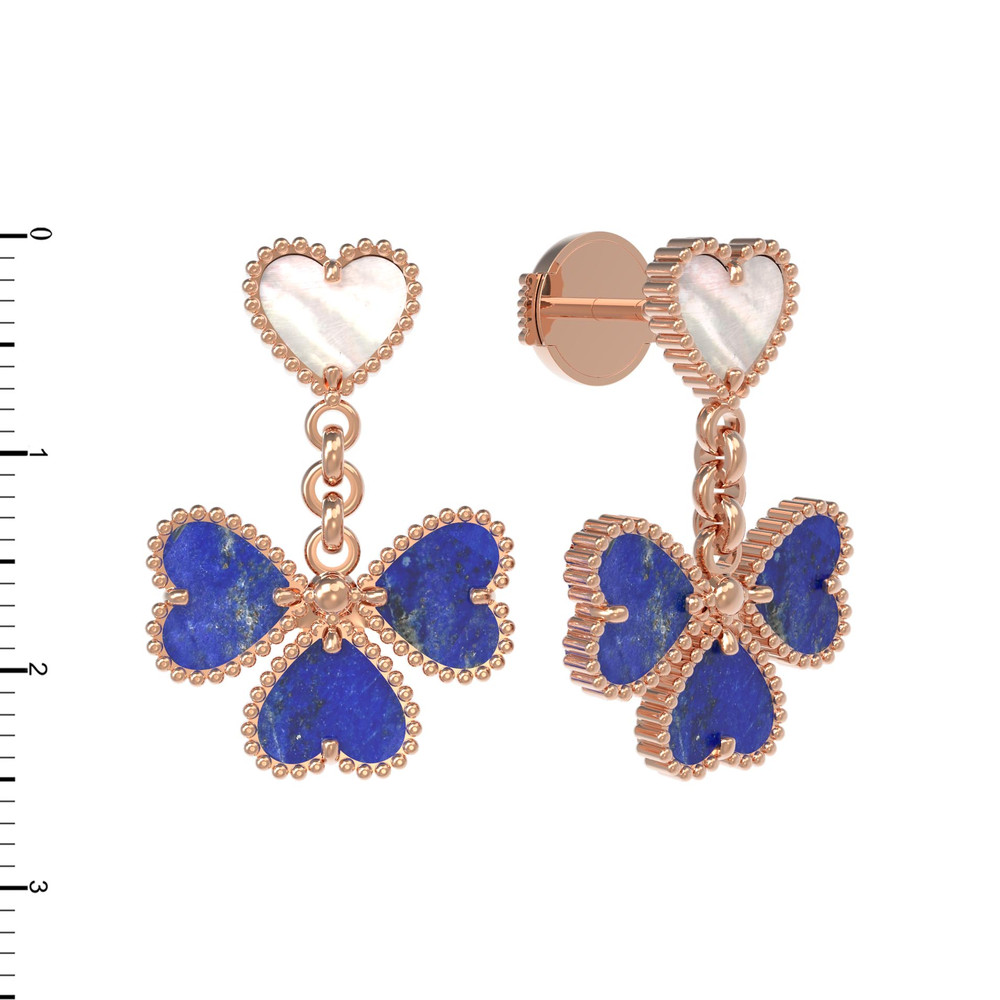 Серьги из красного золота 585 пробы c лазуритом и перламутром