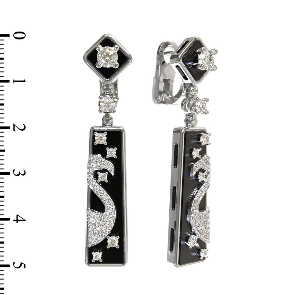 Серьги из белого золота 585 пробы c бриллиантами и ониксом