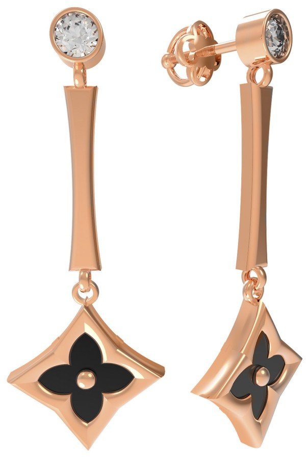 Серьги из золота c фианитом и ониксом