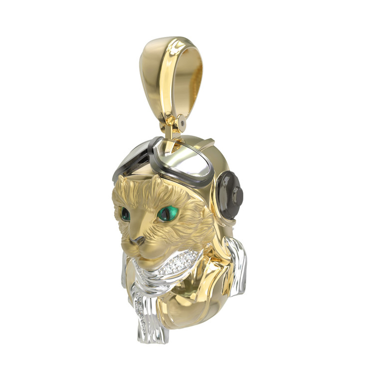 Подвеска из лимонного золота 585 пробы c эмалью, бриллиантами и рубином