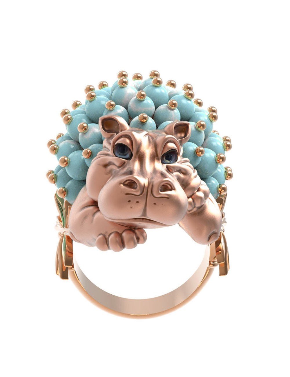 Кольцо из золота c эмалью и бирюзой