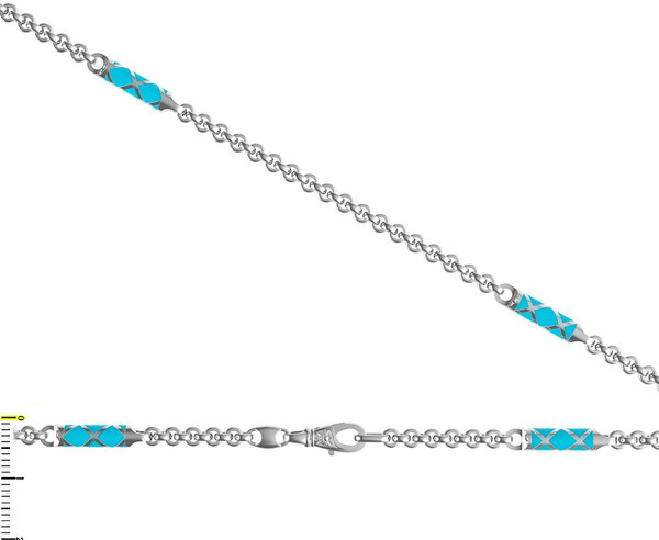 Цепь из белого золота 585 пробы c эмалью