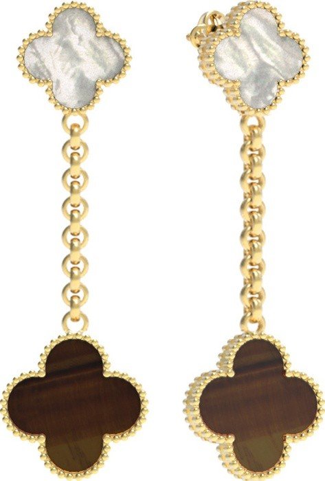 Серьги из лимонного золота c тигровым глазом и перламутром