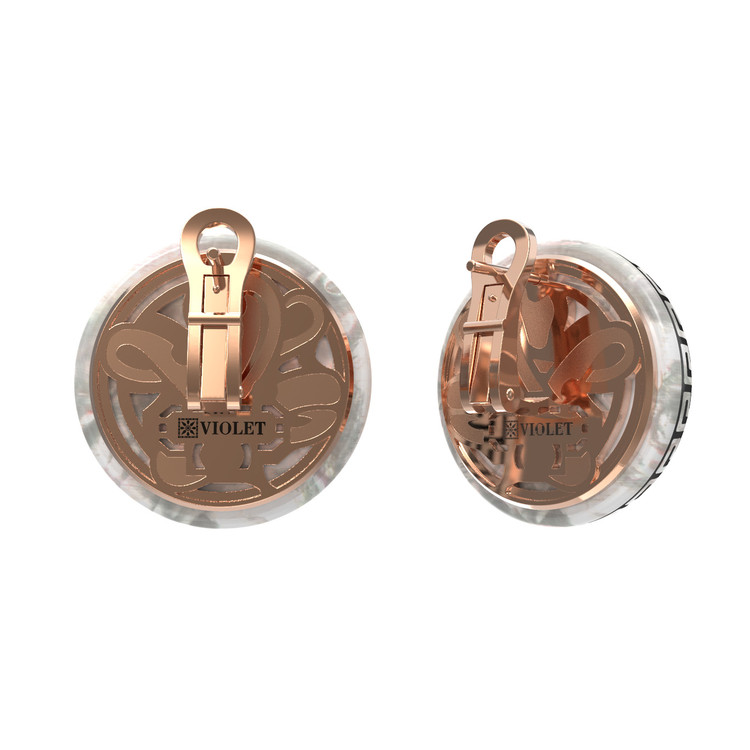 Серьги из красного золота 585 пробы c эмалью и перламутром